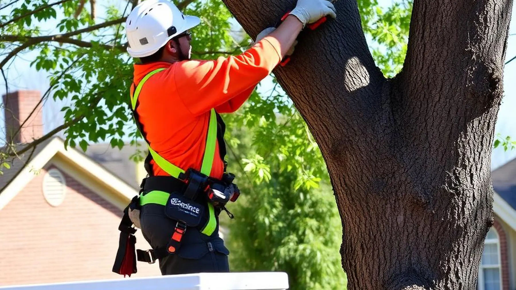 Tree service crew working on a residential property