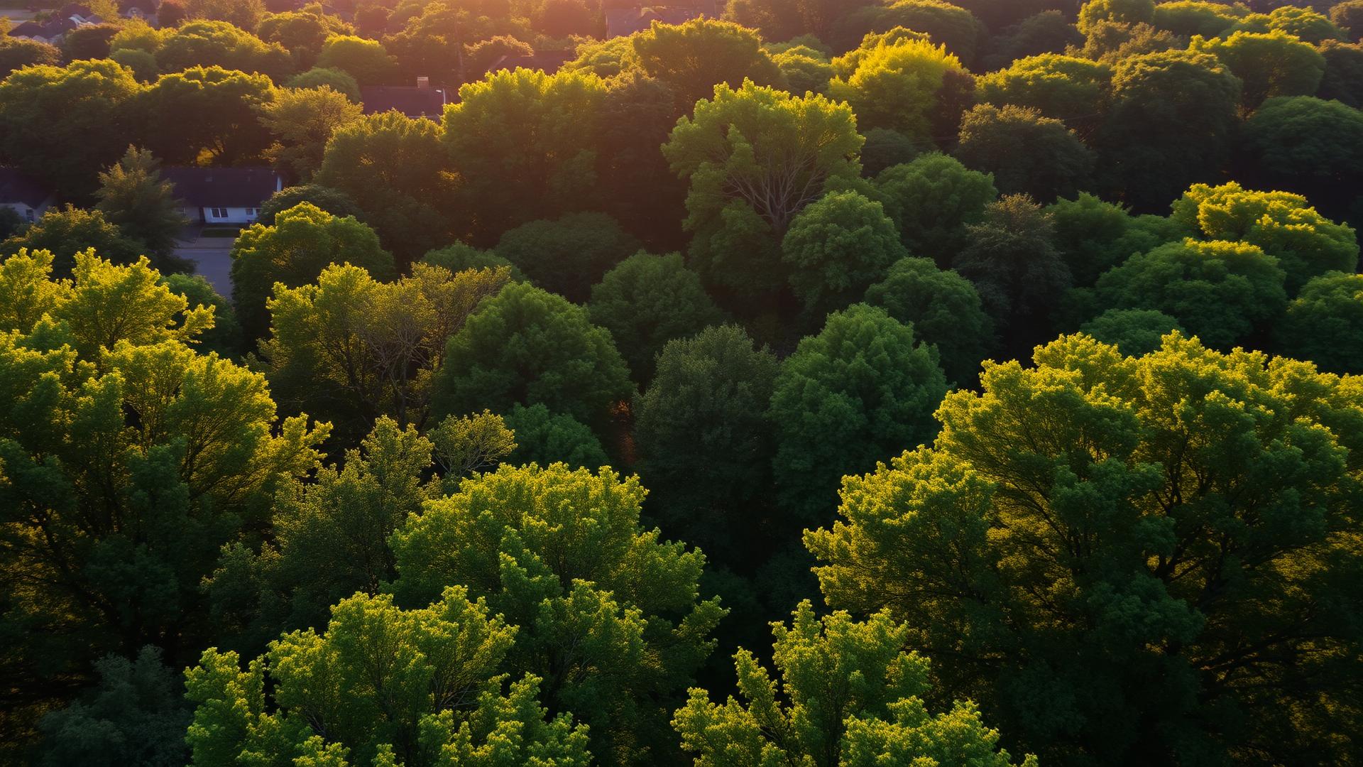 Lush Memphis tree canopy at golden hour